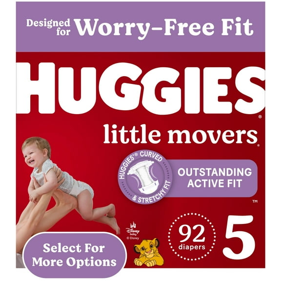 Huggies Little Movers Baby Diapers, Size 5 (27+ lbs), 92 Ct (Select for More)