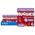thumbnail interactive-video image 1 of (4 pack) Huggies Little Movers Baby Diapers, Size 6 (35+ lbs), 16 Count (Select for More), 1 of 14