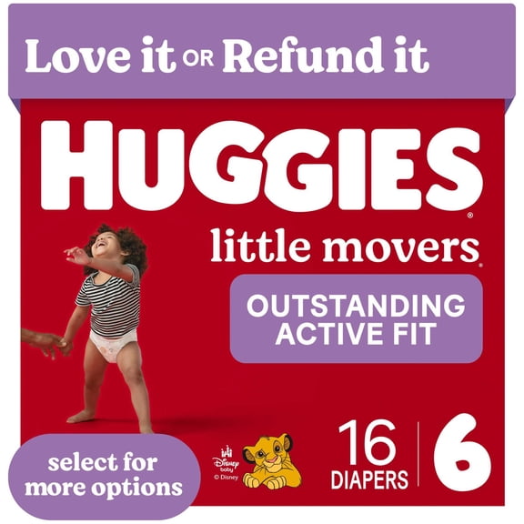Huggies Little Movers Baby Diapers, Size 6 (35+ lbs), 16 Count (Select for More)