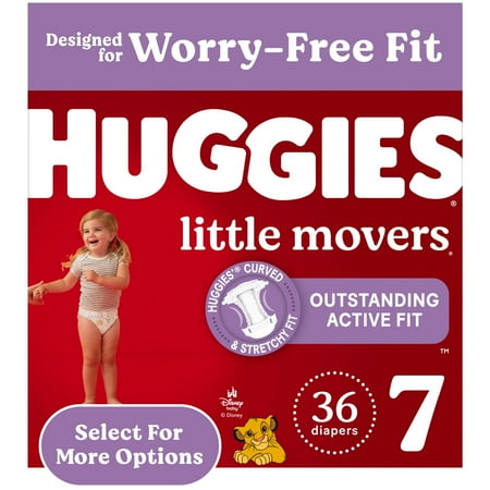 Huggies Little Movers Baby Diapers, Size 7 (41+ lbs), 36 Ct (Select for More)