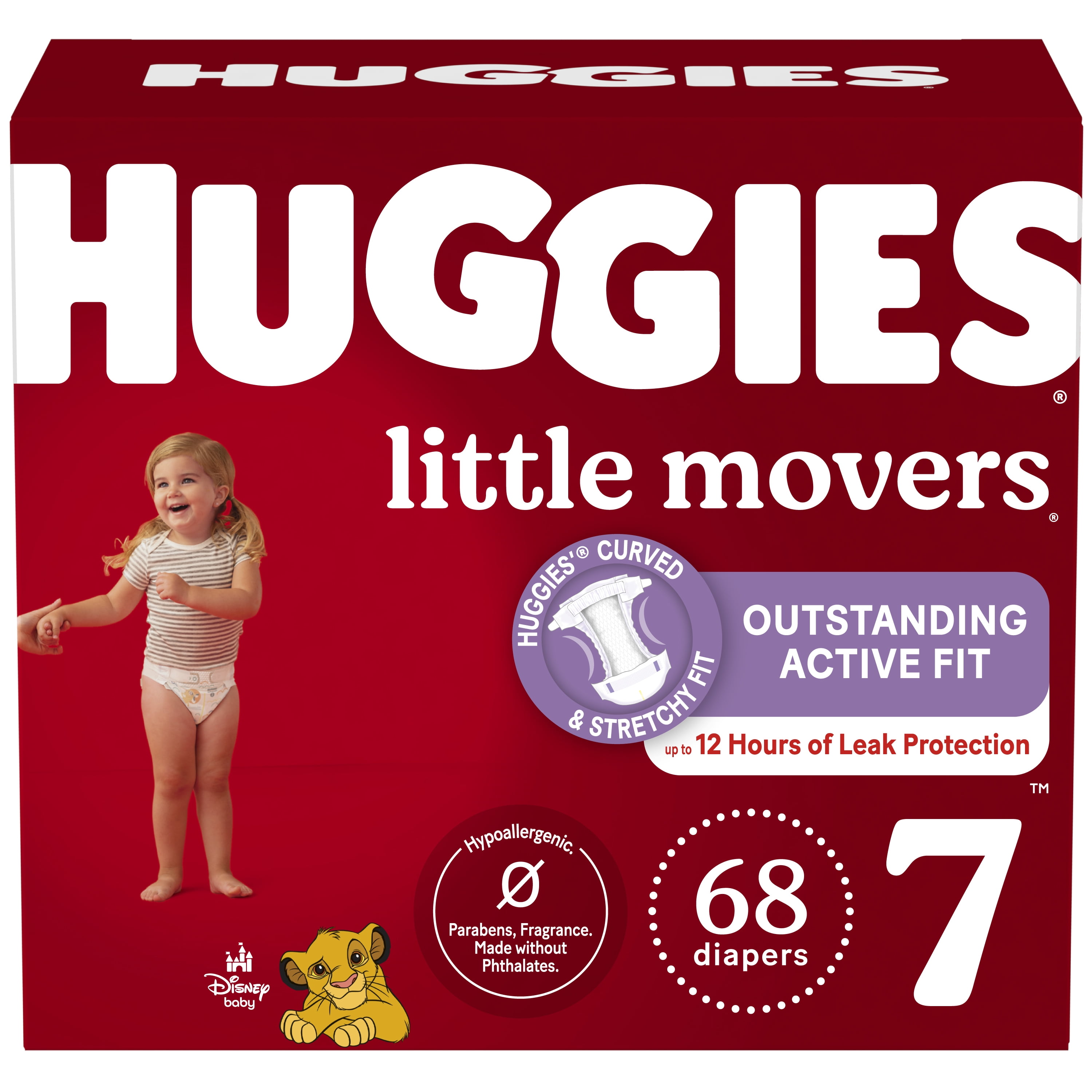 Huggies Little Movers Baby Diapers, Size 7 (41+ lbs), 68 Count, Disney Designs