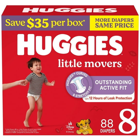 Huggies Little Movers Baby Diapers, Size 8 (46+ Pounds), 88 Count