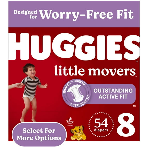 Huggies Little Movers Baby Diapers, Size 8 (46+ lbs), 54 Ct (Select for More)