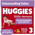 thumbnail image 1 of Huggies Little Movers, Extra Absorbent Baby Diapers Size 3, 168 Count, 1 of 12