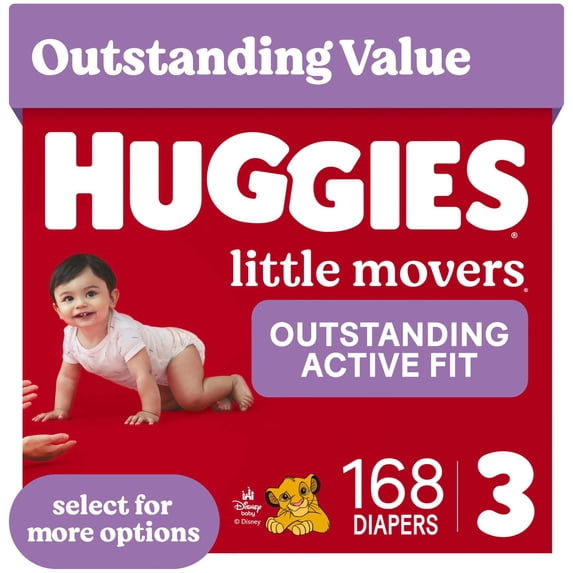 Huggies Little Movers, Extra Absorbent Baby Diapers Size 3, 168 Count