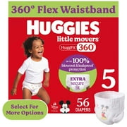 Huggies Little Movers HuggFit 360° Baby Diapers with 360° Waistband, Size 5 (27+ lbs), 56 Count (Select for More)