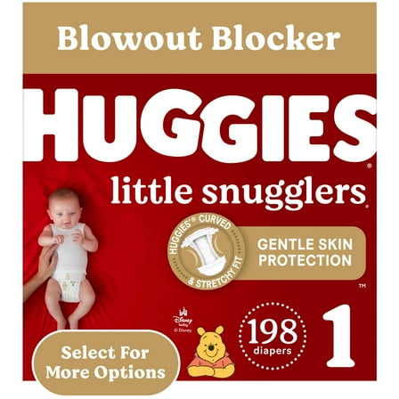 Huggies Little Snugglers Baby Diapers, Size 1 (8-14 lbs), 198 Ct (Select for More)