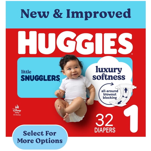 Huggies Little Snugglers Baby Diapers, Size 1 (8-14 lbs), 32 Count (Select for More)
