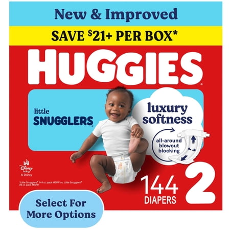 Huggies Little Snugglers Fragrance Free Baby Diapers, Size 2 (12-18 lbs), 144 Count (Select for More)