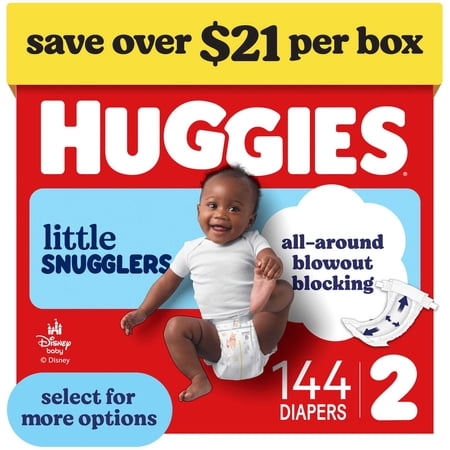 Huggies Little Snugglers Fragrance Free Baby Diapers, Size 2 (12-18 lbs), 144 Count (Select for More)
