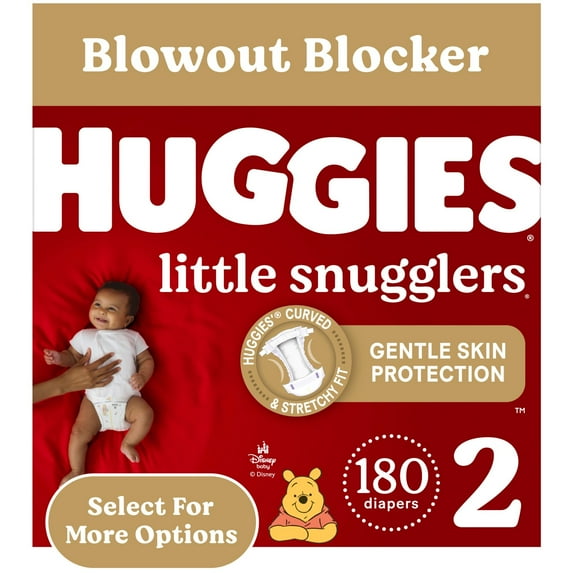 Huggies Little Snugglers Baby Diapers, Size 2 (12-18 lbs), 180 Ct (Select for More)