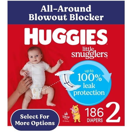 Huggies Little Snugglers Fragrance Free Baby Diapers, Size 2 (12-18 lbs), 186 Count (Select for More)