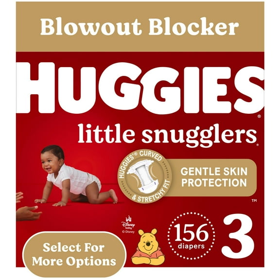 Huggies Little Snugglers Baby Diapers, Size 3 (16-28 lbs), 156 Ct (Select for More)