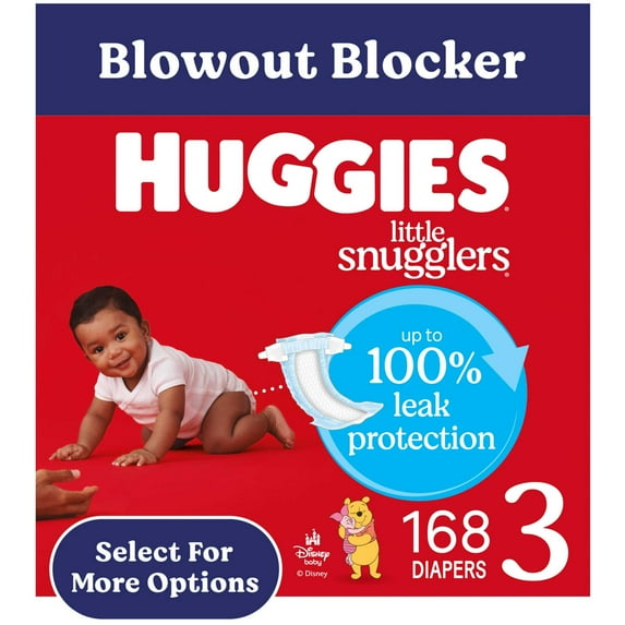 Huggies Little Snugglers Fragrance Free Baby Diapers, Size 3 (16-28 lbs), 168 Count (6 Packs of 28) (Select for More)
