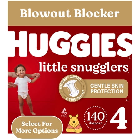 Huggies Little Snugglers Baby Diapers, Size 4 (22-37 lbs), 140 Ct (Select for More)