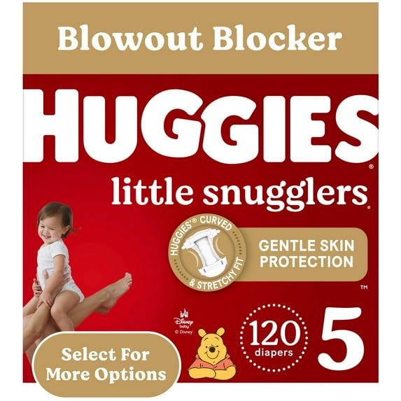 Huggies Little Snugglers Baby Diapers, Size 5 (27+ lbs), 120 Ct (Select for More)