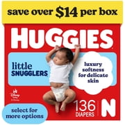 Huggies Little Snugglers, Fragrance Free Baby Diapers Size Newborn, 136 Count