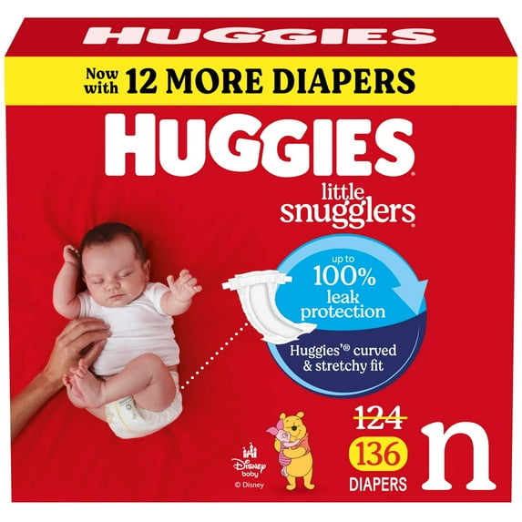 Huggies Little Snugglers Baby Diapers, Size Newborn (up to 10 lbs), 136 Ct (Select for More)
