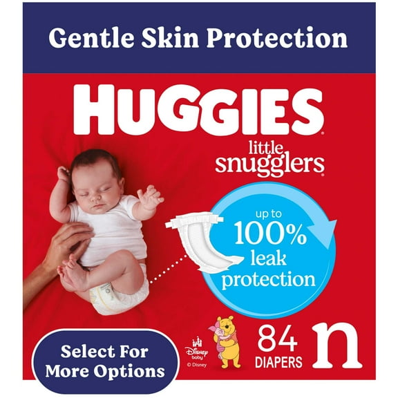 Huggies Little Snugglers Baby Diapers, Size Newborn (up to 10 lbs), 84 Ct (Select for More)