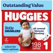 Huggies Little Snugglers, Fragrance Free Baby Diapers Size 1, 198 Count