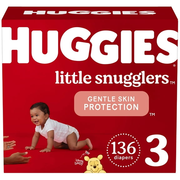 Huggies Little Snugglers Hypoallergenic and Latex-Free Diapers, Size 3, 136 Count