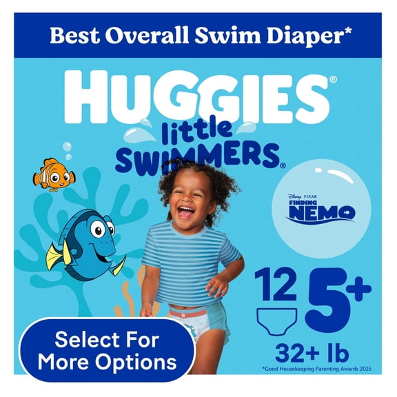 Huggies Little Swimmers Disposable Swim Diapers, Size 5-6 (32+ lbs), 12 Count (Select for More)