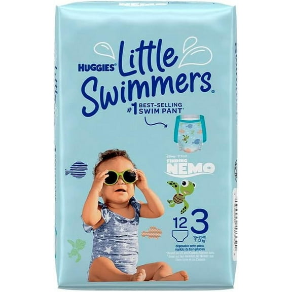 Huggies Little Swimmers Disposable Swim Diapers, Swimpants, Size 3 Small (16-26 lb.), 12 Ct. (Packaging May Vary)