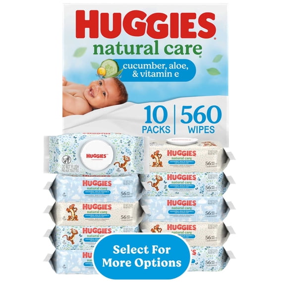 Huggies Natural Care Cucumber, Aloe, & Vitamin E, Scented Baby Wipes, 10 Packs, 560 Wipes