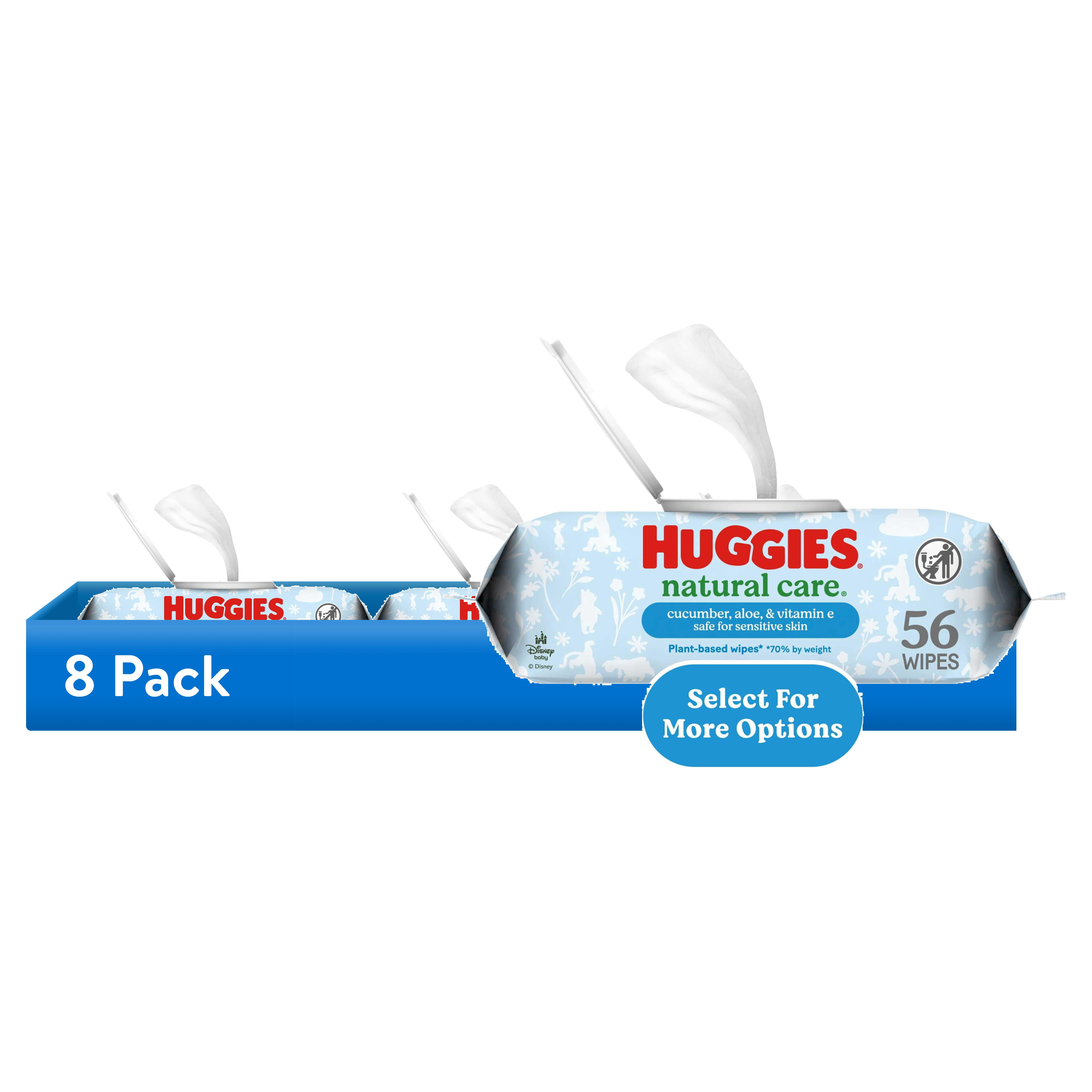 (8 pack) Huggies Natural Care Cucumber, Aloe and Vitamin E Baby Wipes, Scented, 1 Flip-Top Pack, 56 Total Count (Select for More)