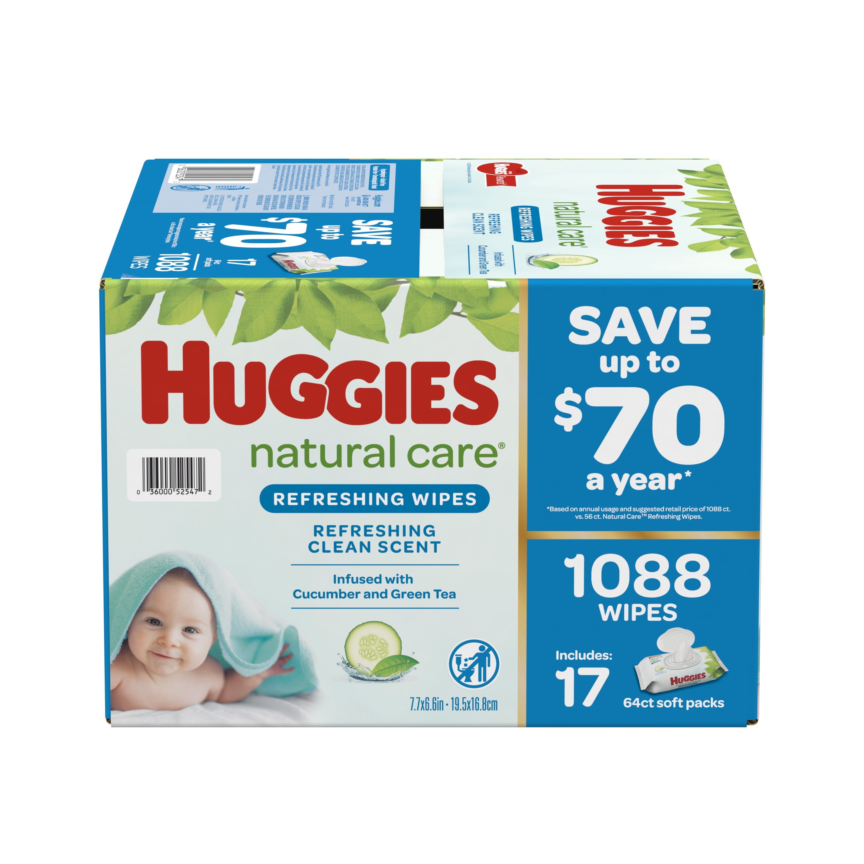 Huggies Natural Care Refreshing Baby Wipes, Scented, 6 Pack, 288
