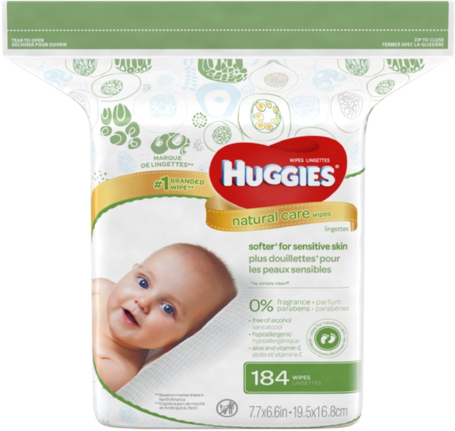 Huggies Natural Care Fragrance Free Baby Wipes 552 Total Wipes 184 Count