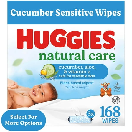 Huggies Natural Care Cucumber, Aloe and Vitamin E Baby Wipes, Scented, 3 Flip-Top Packs, 168 Total Count (Select for More)
