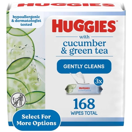 Huggies Scented Wipes with Cucumber & Green Tea, 3 Flip-Top Packs, 168 Total Count