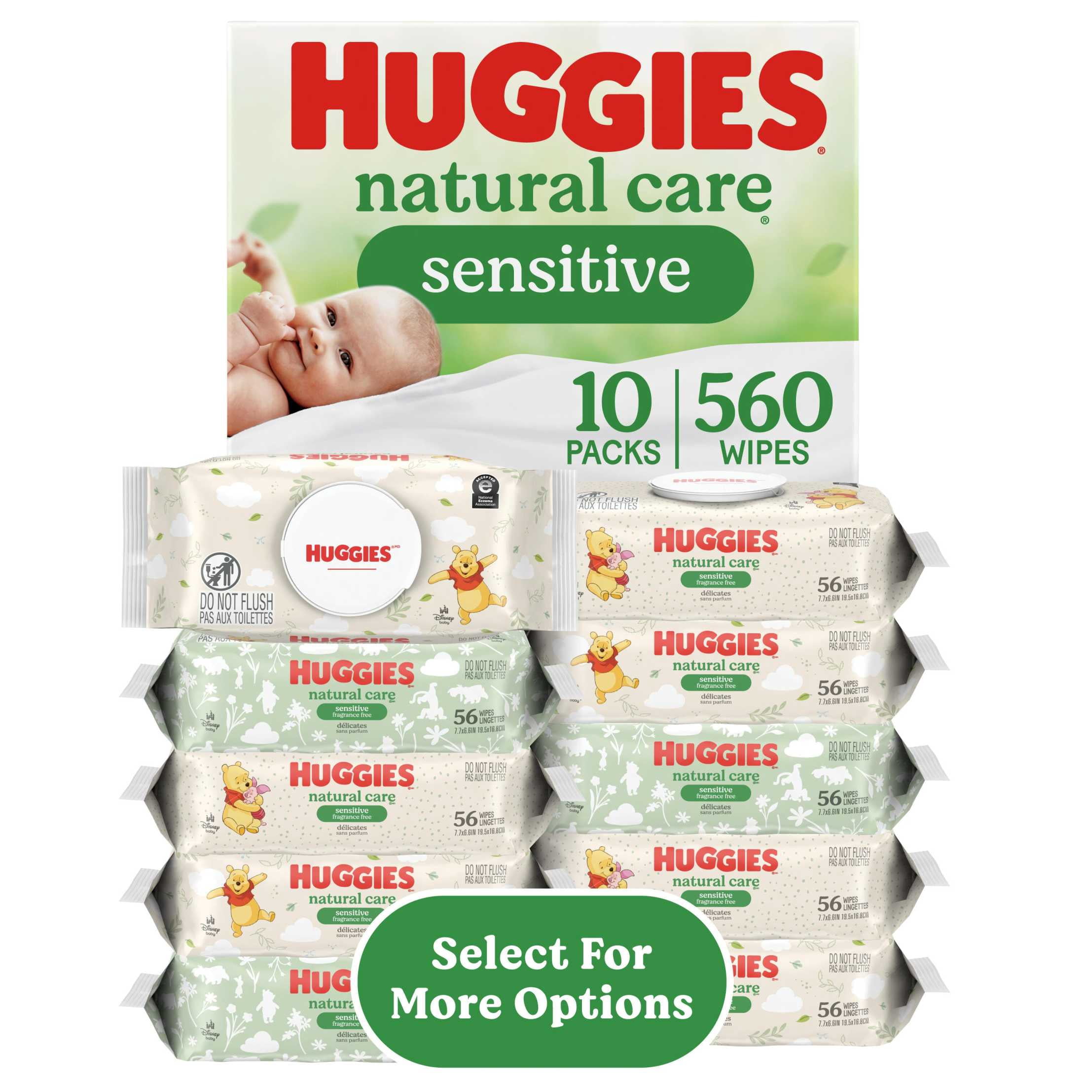 Natural Care Sensitive, Fragrance-Free Baby Wipes, Unscented Wipes, 10 Packs, 560 Wipes