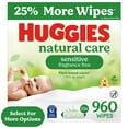 thumbnail image 1 of Huggies Natural Care Sensitive Baby Wipes, Unscented, 15 Pack, 960 Total Count (Select for More), 1 of 14