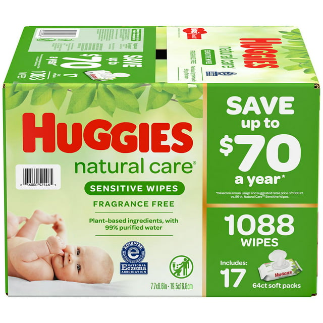Huggies Natural Care Sensitive Baby Wipes, Unscented, (17 flip-top pks., 1088 wipes)