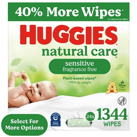 Huggies Natural Care Sensitive Baby Wipes, Unscented, 24 Packs, 1344 Total Count (Select for More)