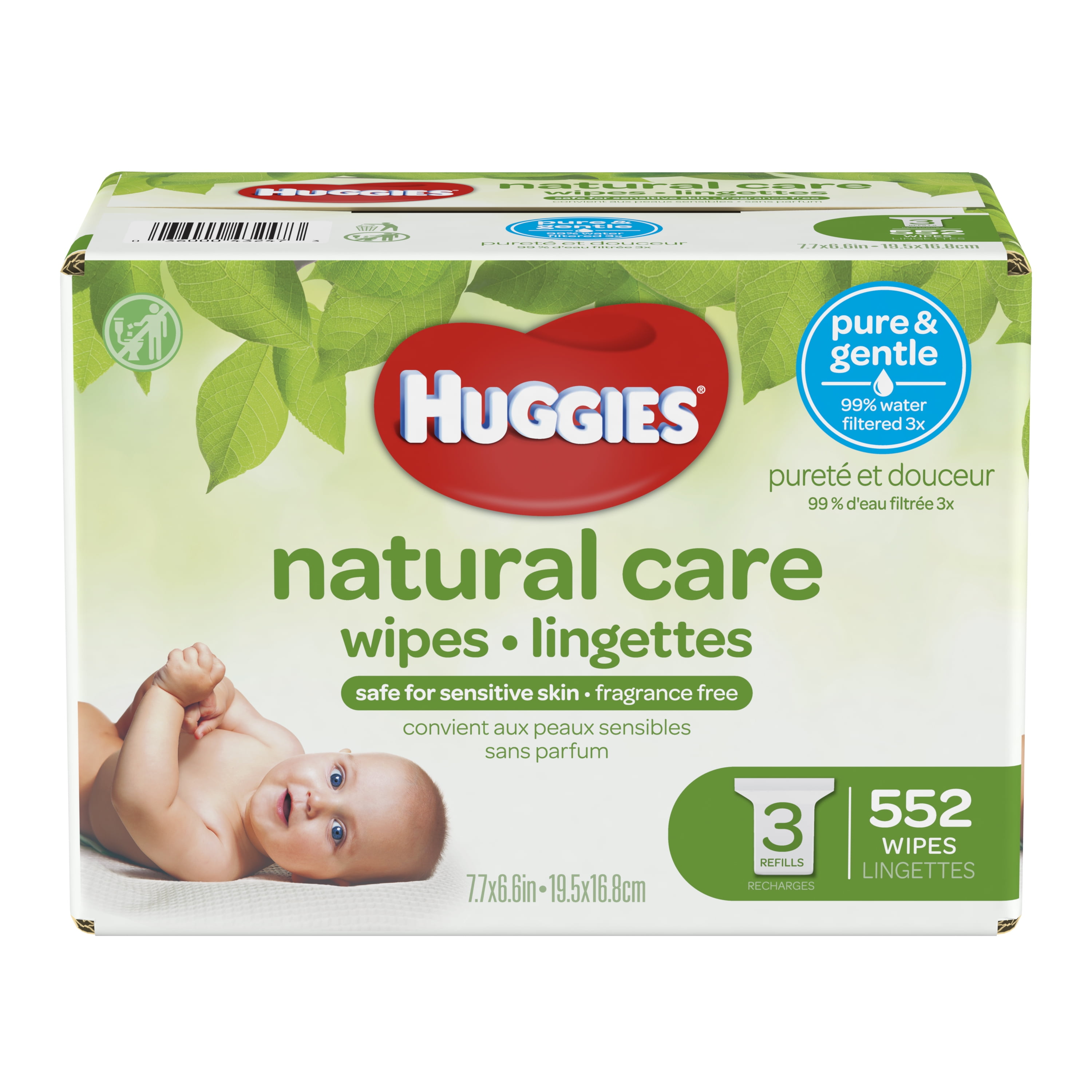 Huggies Natural Care Sensitive Baby Wipes Unscented 3 Refill Packs 528 Wipes Total