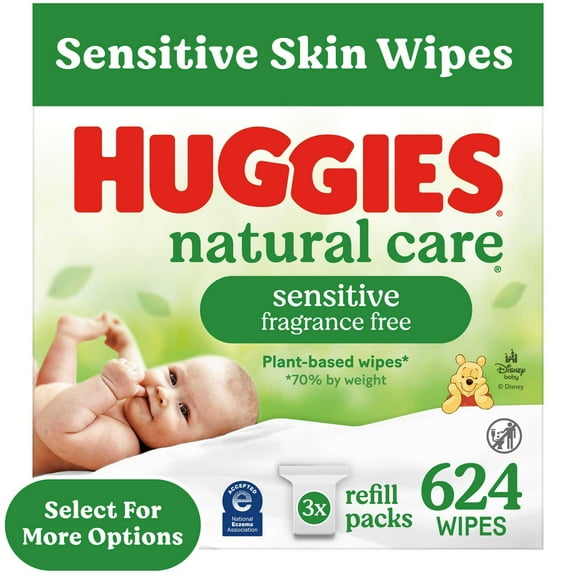 Huggies Natural Care Sensitive Baby Wipes, Unscented, 3 Refills, 624 Total Count (Select for More)