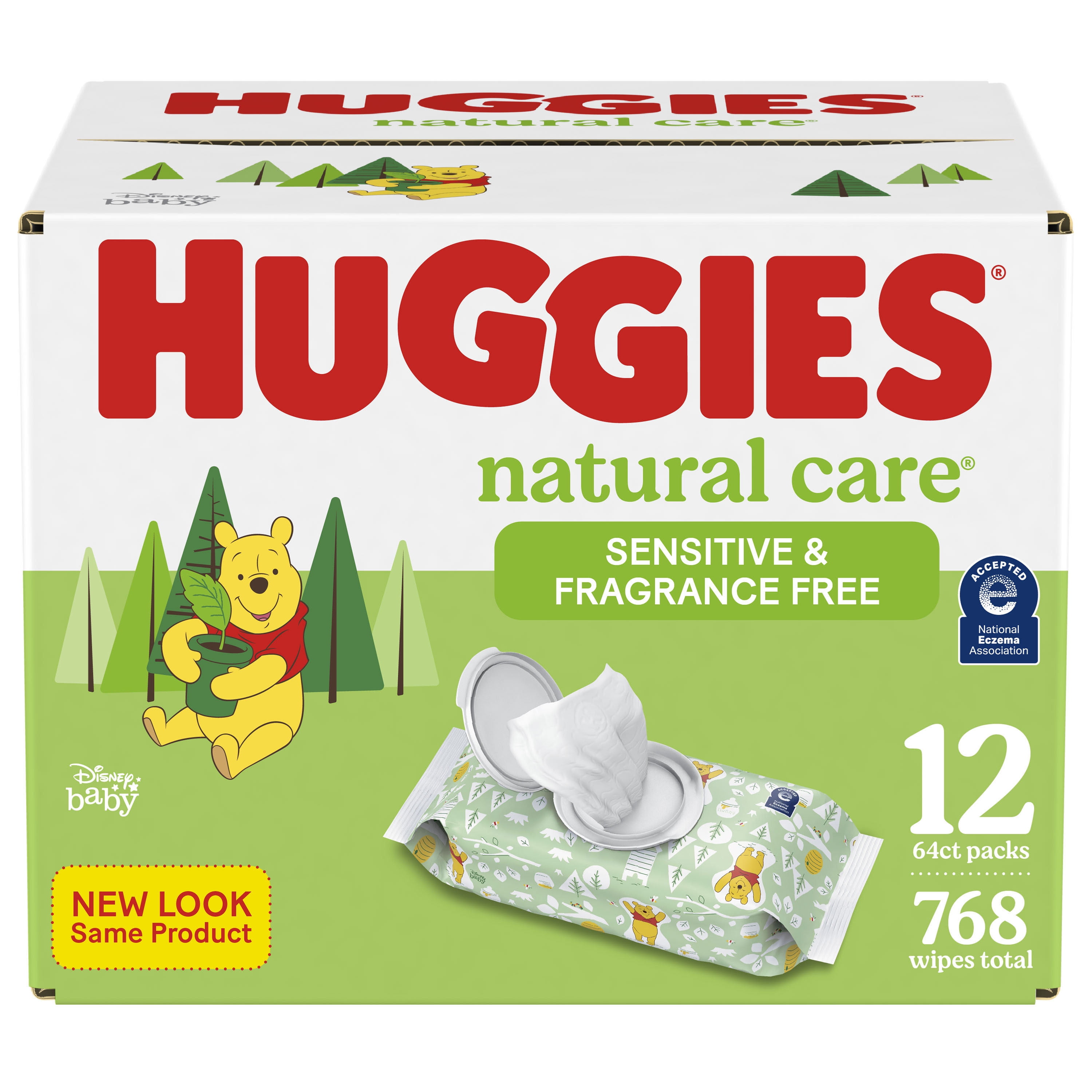 Huggies Natural Care Sensitive Baby Wipes, Unscented, Hypoallergenic, 99% Purified Water, 12 Flip-Top Packs (768 Wipes Total)