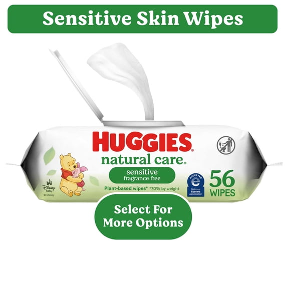 Huggies Natural Care Sensitive Fragrance-Free Baby Wipes, Unscented Wipes, 1 Pack, 56 Wipes