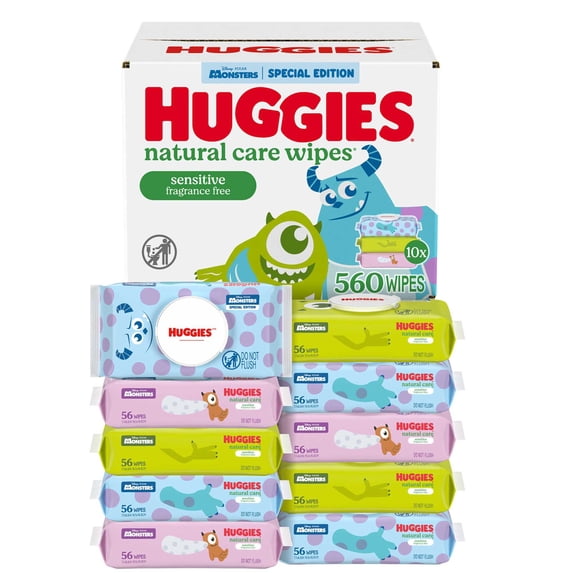 Huggies Natural Care Sensitive Little Monsters Edition Baby Wipes, 10 Pack, 560 Count