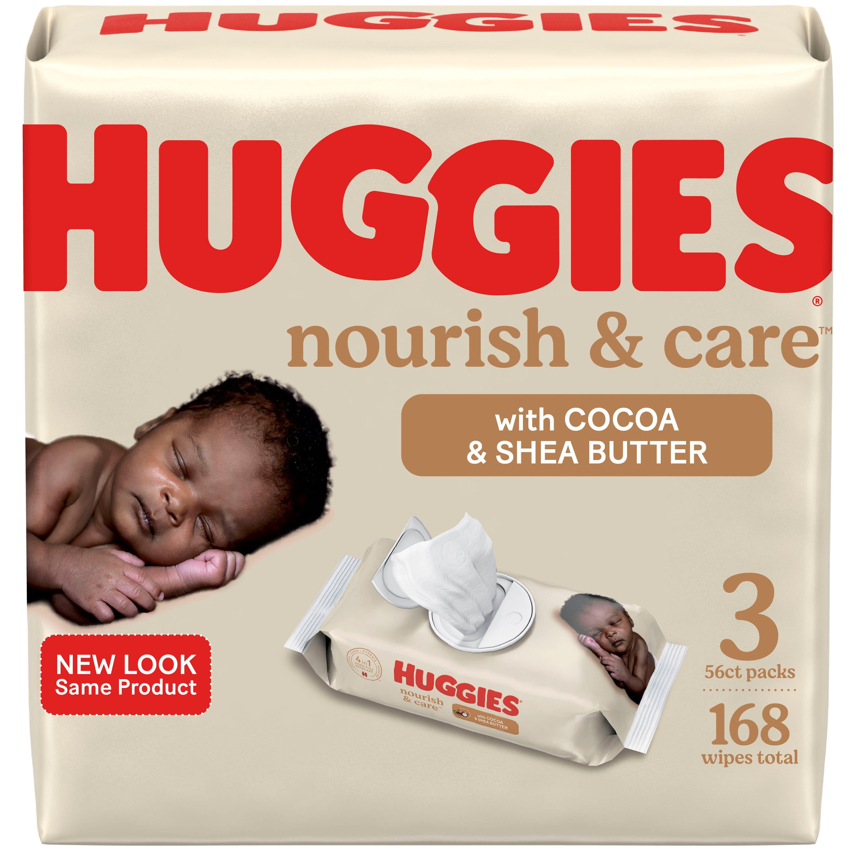 Huggies Nourish & Care Baby Wipes, 3 Flip-top Packs, 56 Count (168 Wipes)