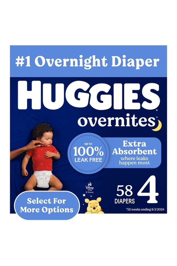 Overnites Nighttime Baby Diapers, Size 4 (22-37 lbs), 58 Count (Select for More)