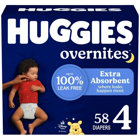Huggies Overnites Nighttime Baby Diapers, Size 4 (22-37 lbs), 58 Ct Select for More)