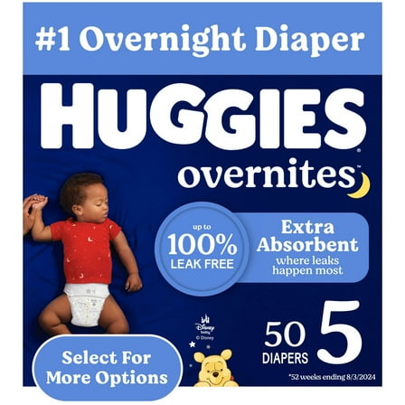 Huggies Overnites Nighttime Baby Diapers, Size 5 (27  lbs), 50 Ct Select for More)