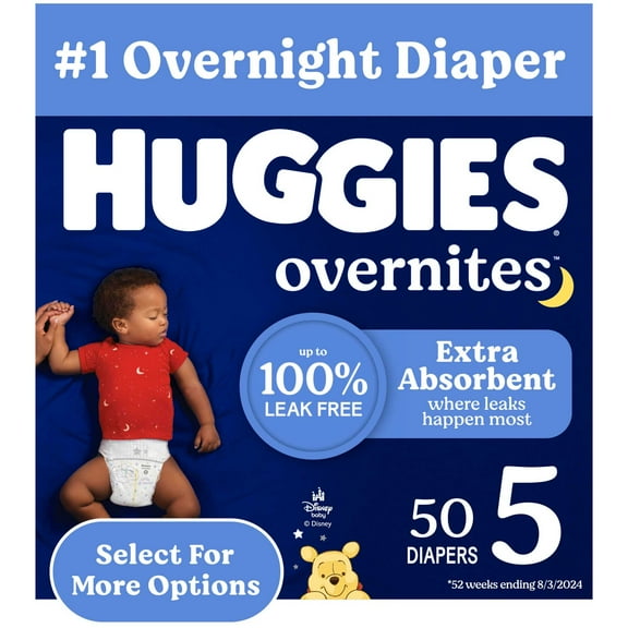 Huggies Overnites Nighttime Baby Diapers, Size 5 (27  lbs), 50 Ct Select for More)