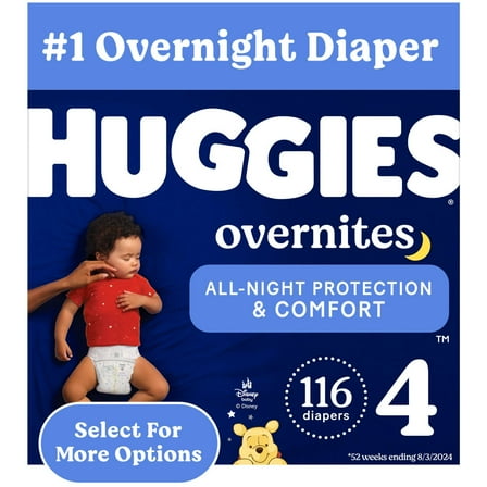 Huggies Overnites Nighttime Diapers, Size 4 (22-37 lbs), 116 Count (Select for More)