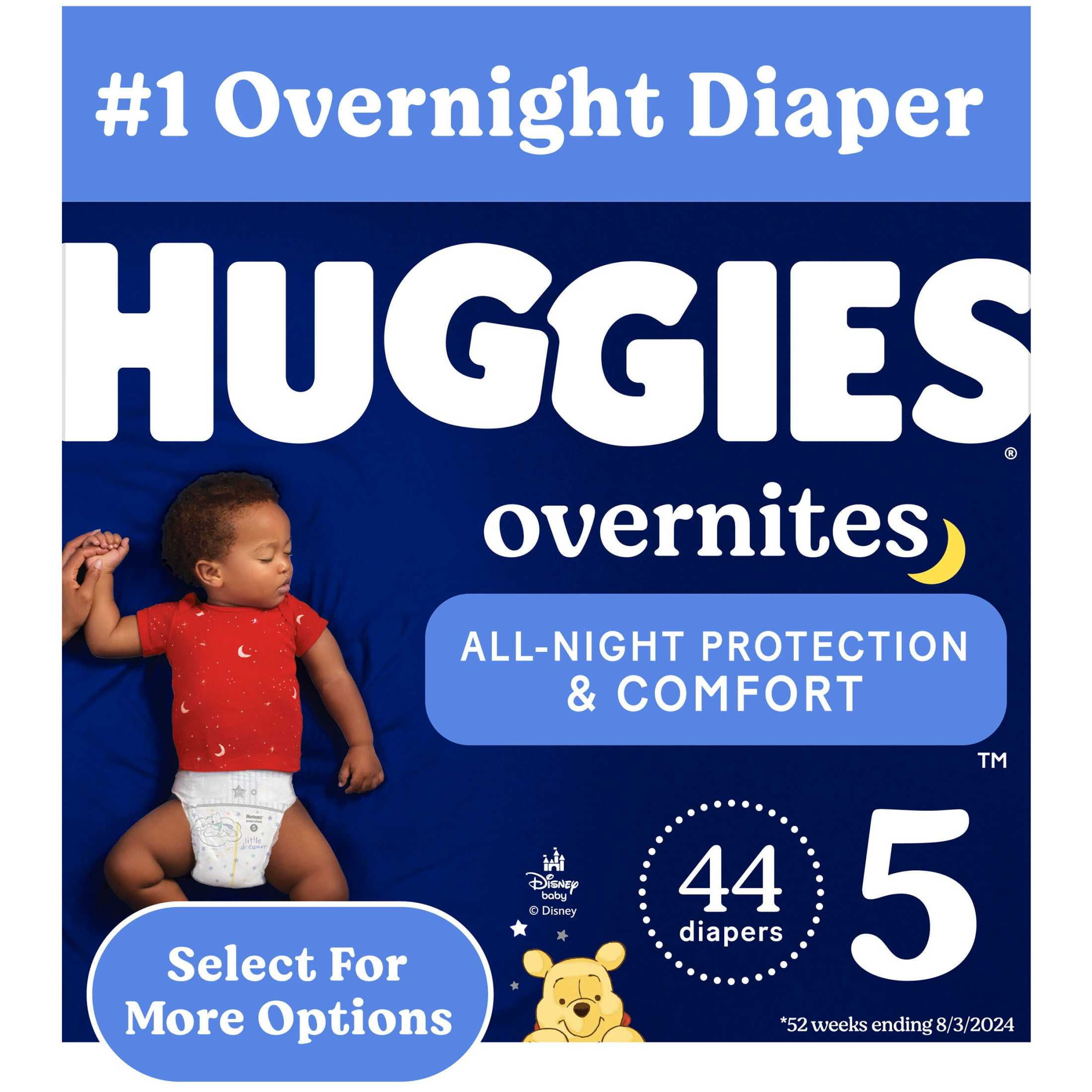 Huggies Overnites Nighttime Diapers, Size 5 (27+ lbs), 44 Count (Select for More)