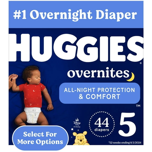 Huggies Overnites Nighttime Diapers, Size 5 (27+ lbs), 44 Count (Select for More)